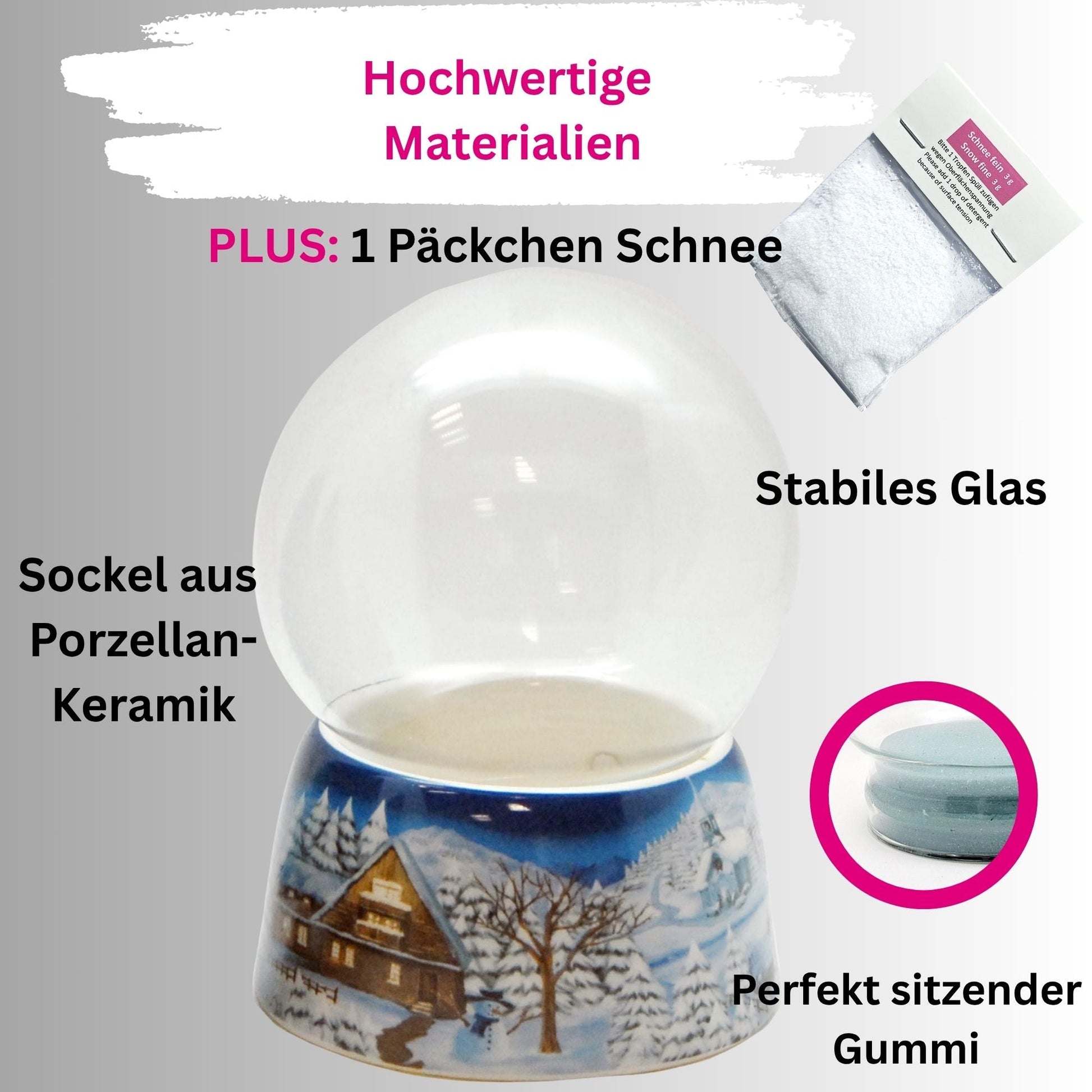 100mm - Do - it - Yourself Schneekugel mit Sockel Winterlandschaft mittelblau für Spieluhr - 1x Schnee - Schneekugelhaus