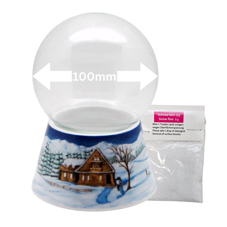 100mm - Do - it - Yourself Schneekugel mit Sockel Winterlandschaft mittelblau für Spieluhr - 1x Schnee - Schneekugelhaus