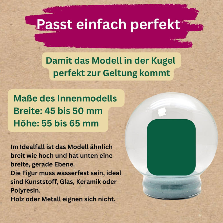 DIY-Reparatur-Komplettset für Glas-Schneekugel 100 x 110 mm mit Schnee, Kleber, Sekundenkleber und Fertigmischung Glitzer
