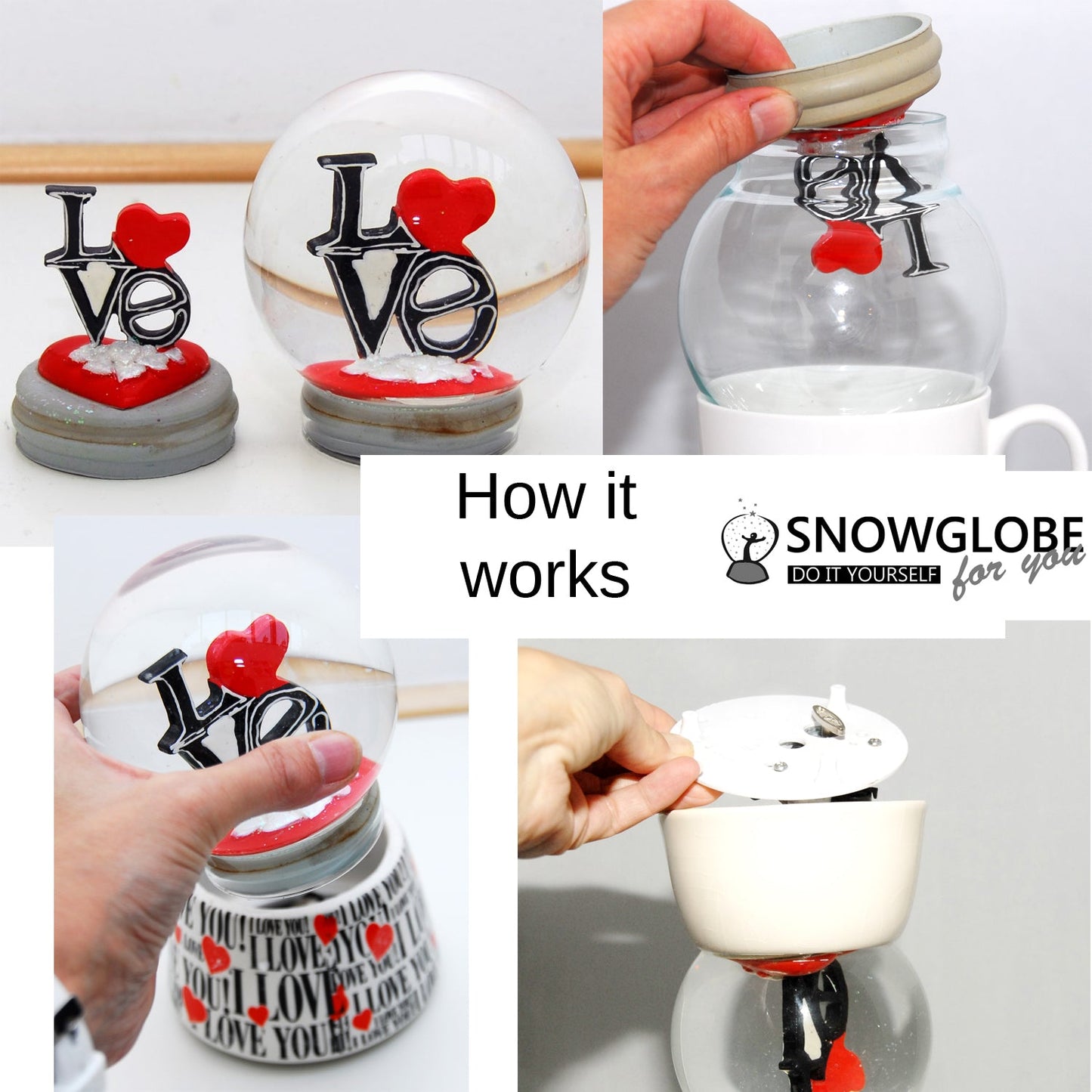 150mm DIY Schneekugelset Bastelset Glas und Porzellan Winterlandschaft schmal hellblau - 1x Schnee - Schneekugelhaus