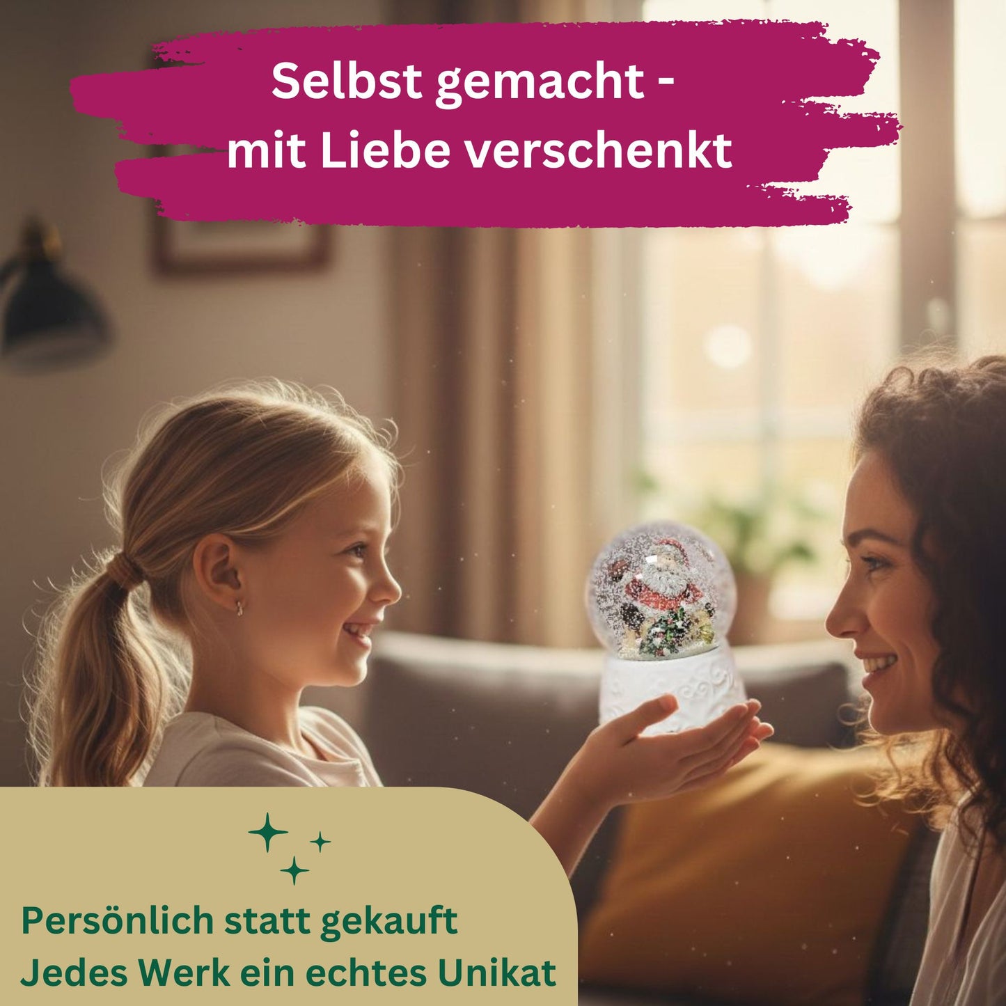 100mm Bastelset Sockel Weihnachtsdekor grün mit DIY-Schneekugel für Spieluhr - 1x Schnee
