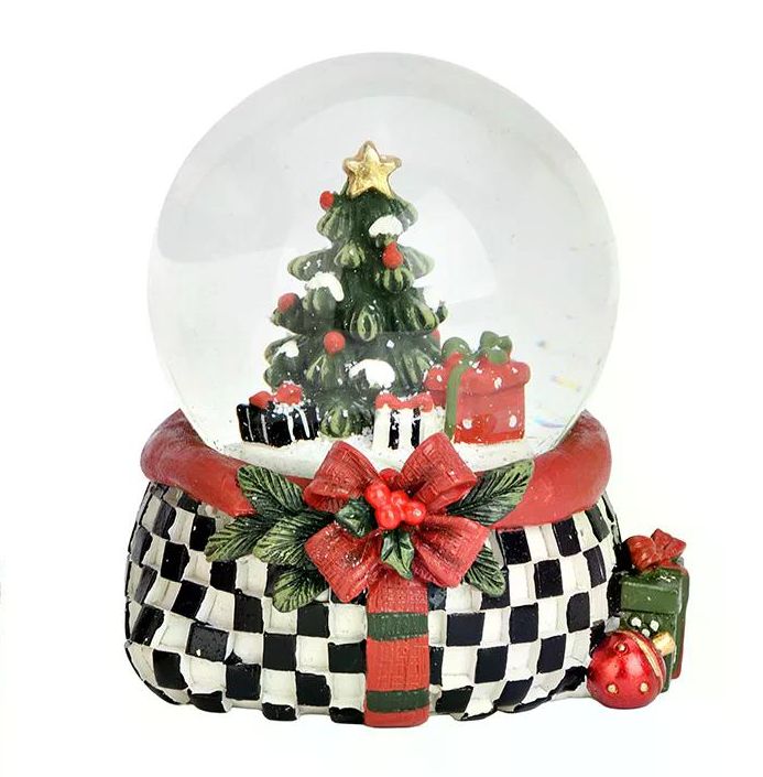 2 stylische Schneekugeln Schaukelpferd Christbaum im Karo-Look 65mm Durchmesser - Schneekugelhaus