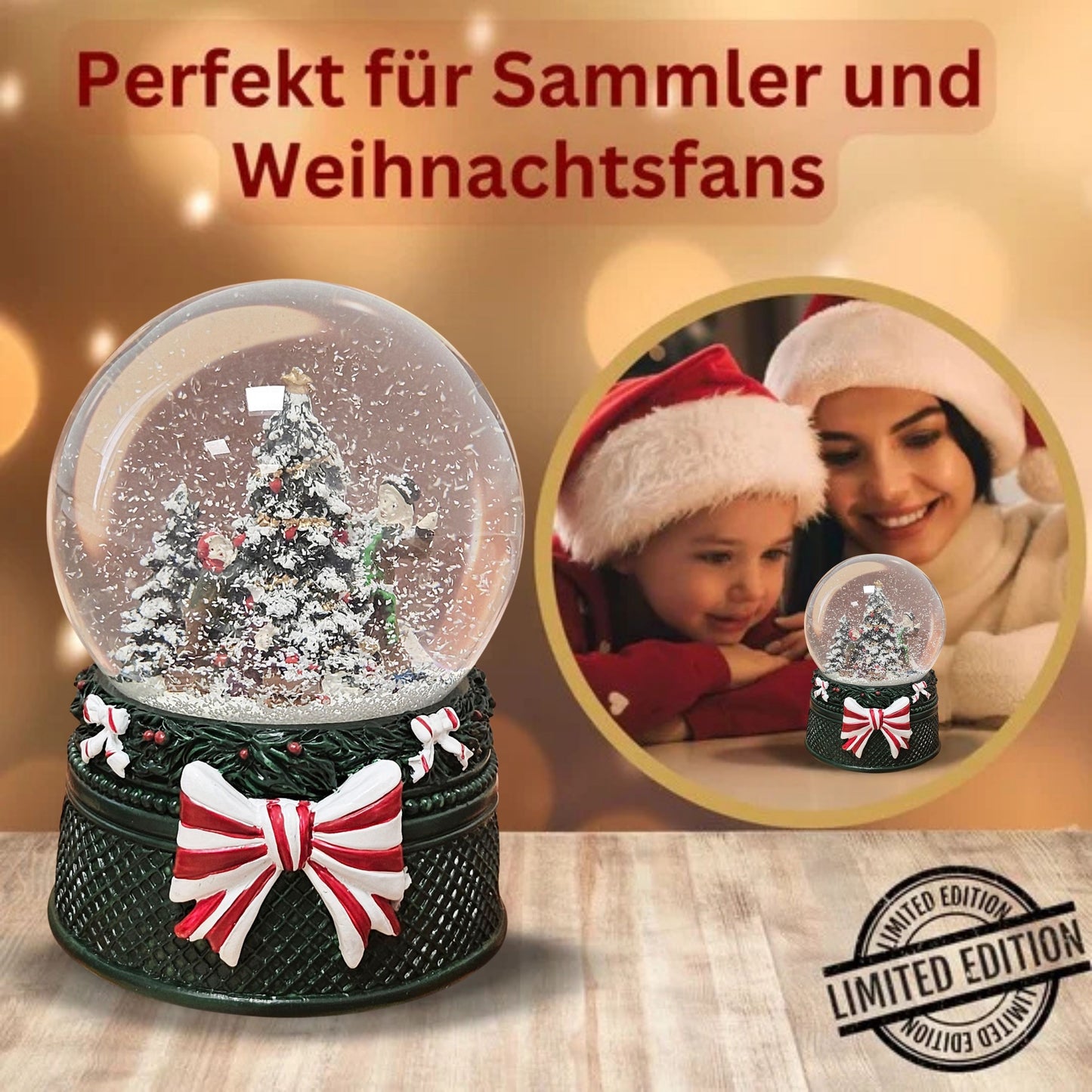 Nostalgische Schneekugel Christbaum schmücken Weihnachtsdekor grün 100 mm Durchmesser mit Spieluhr