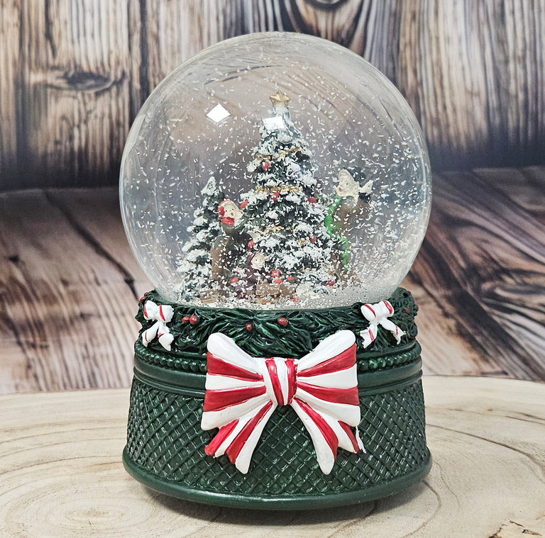 Nostalgische Schneekugel Christbaum schmücken Weihnachtsdekor grün 100 mm Durchmesser mit Spieluhr