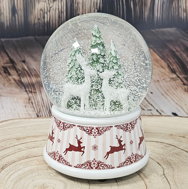 Nostalgische Schneekugel 2 Rehe Hüttenzauber 100 mm Durchmesser mit Spieluhr