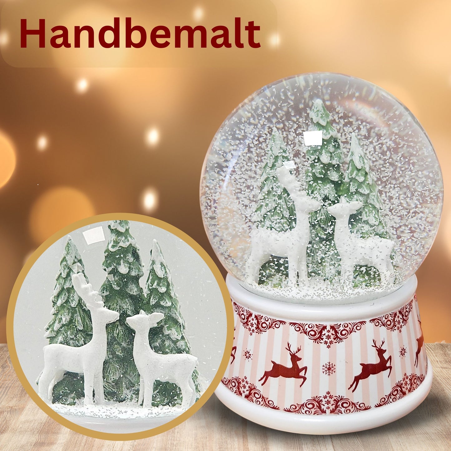 Nostalgische Schneekugel 2 Rehe Hüttenzauber 100 mm Durchmesser mit Spieluhr