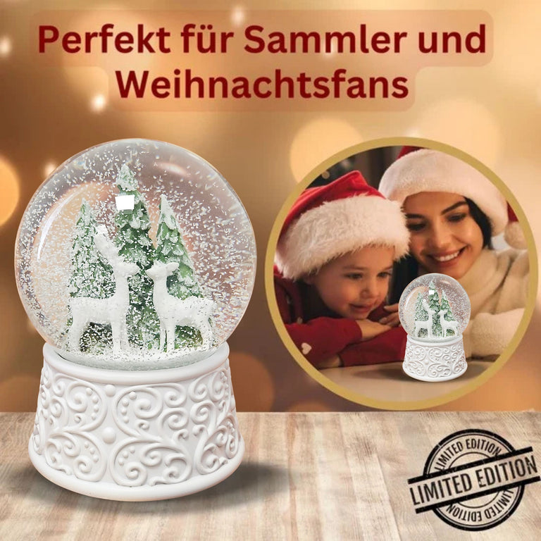 Nostalgische Schneekugel 2 Rehe Hüttenzauber 100 mm Durchmesser mit Spieluhr