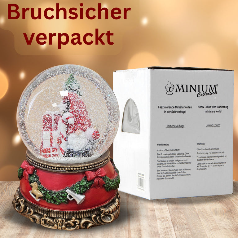 Schöne Schneekugel Wichtel Christbaum  auf Sockel Weihnachtsdekor rot mm Durchmesser mit Spieluhr