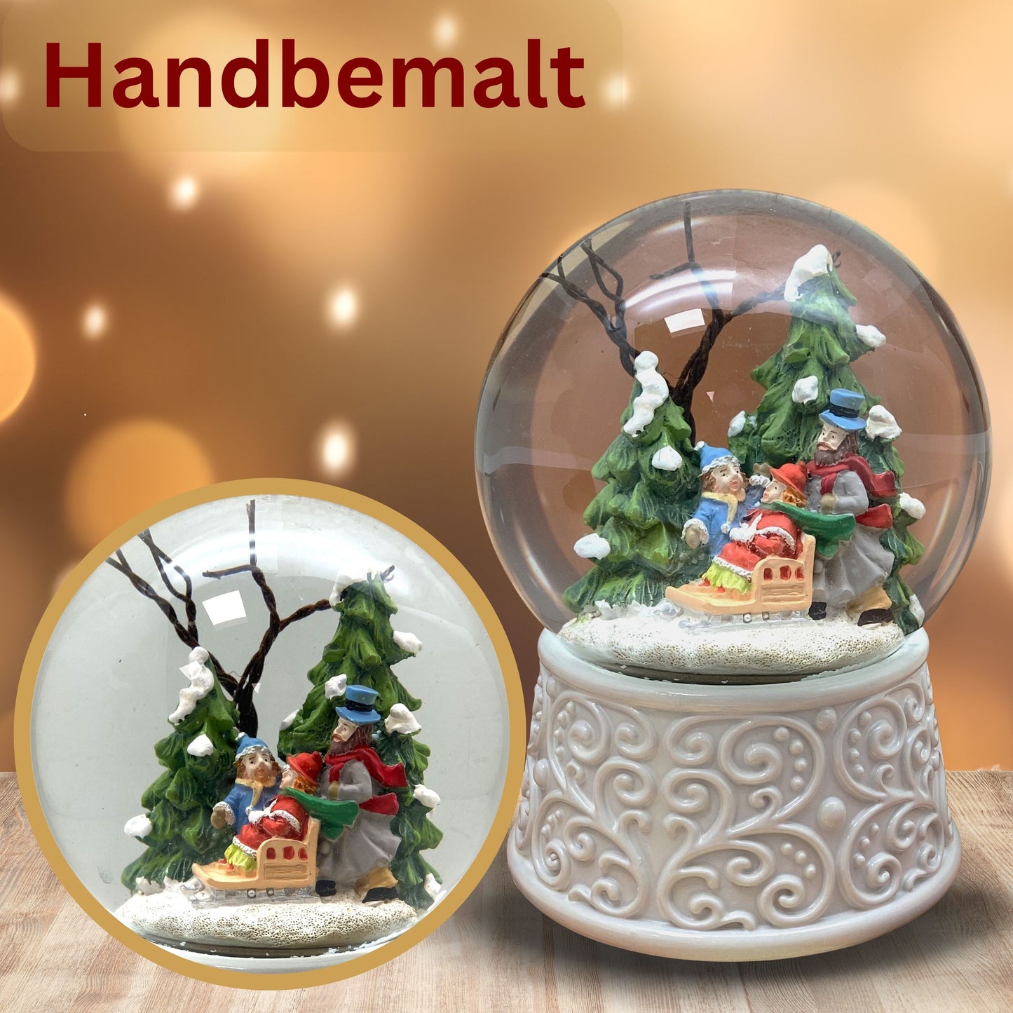 Nostalgische Schneekugel Familienspaziergang Ornamente 100 mm Durchmesser mit Spieluhr