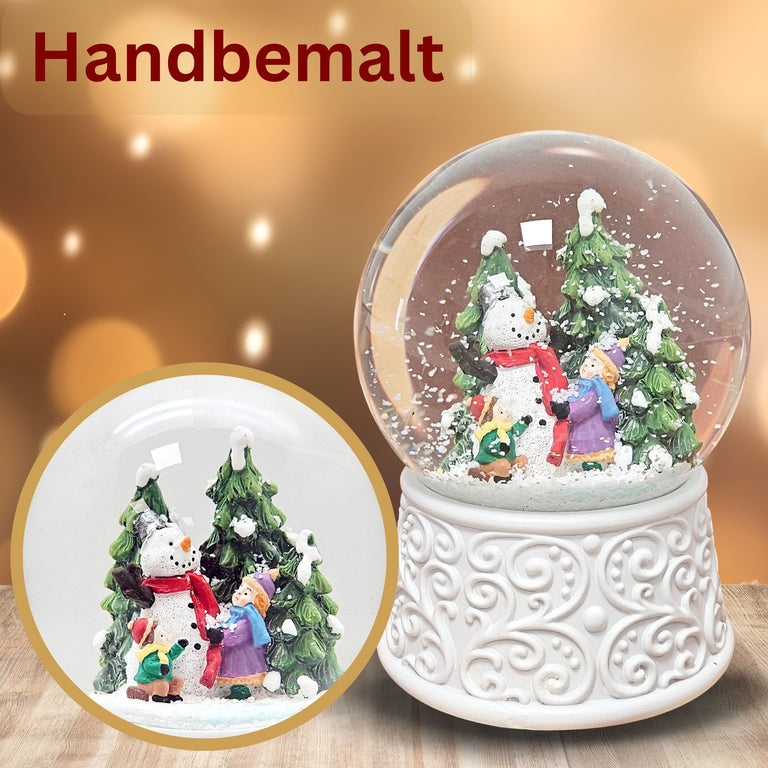 Nostalgische Schneekugel Kinder bauen Schneemann Ornamente 100 mm Durchmesser mit Spieluhr