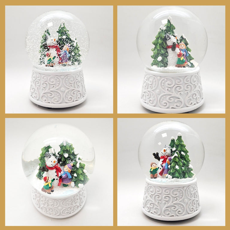 Nostalgische Schneekugel Kinder bauen Schneemann Ornamente 100 mm Durchmesser mit Spieluhr