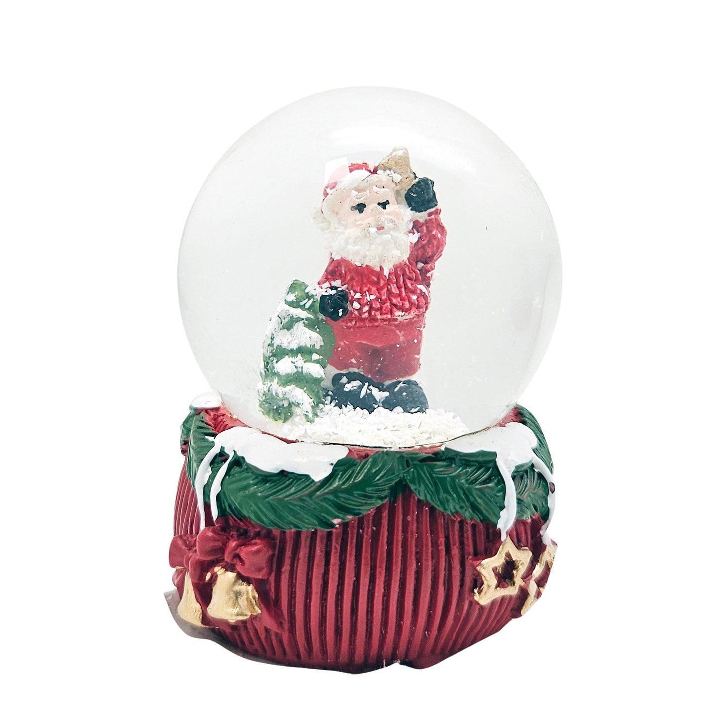 3 Süße Mini - Schneekugeln Weihnachten auf rotem Deko - Sockel 45mm Durchmesser - Schneekugelhaus