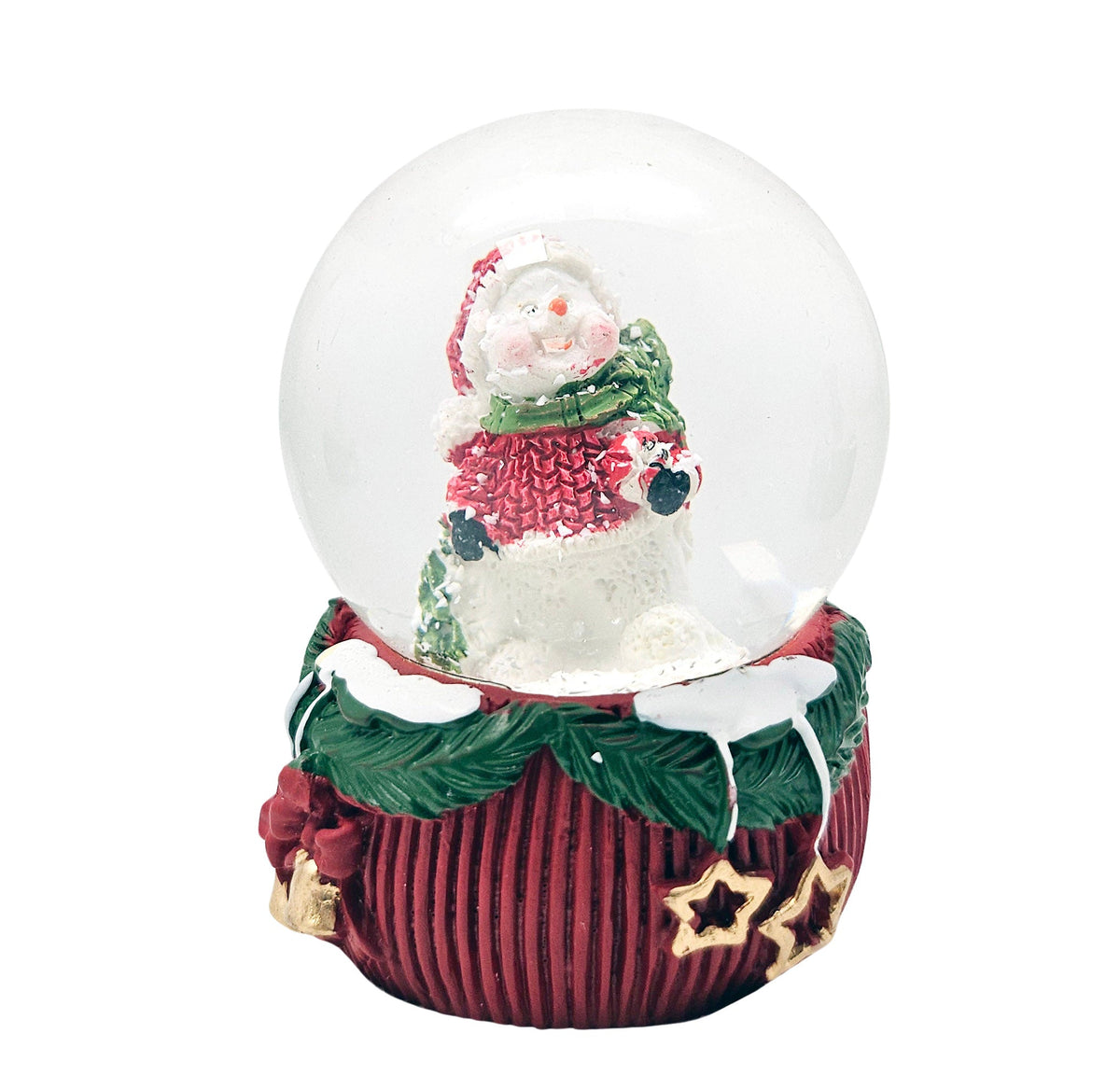 3 Süße Mini - Schneekugeln Weihnachten auf rotem Deko - Sockel 45mm Durchmesser - Schneekugelhaus