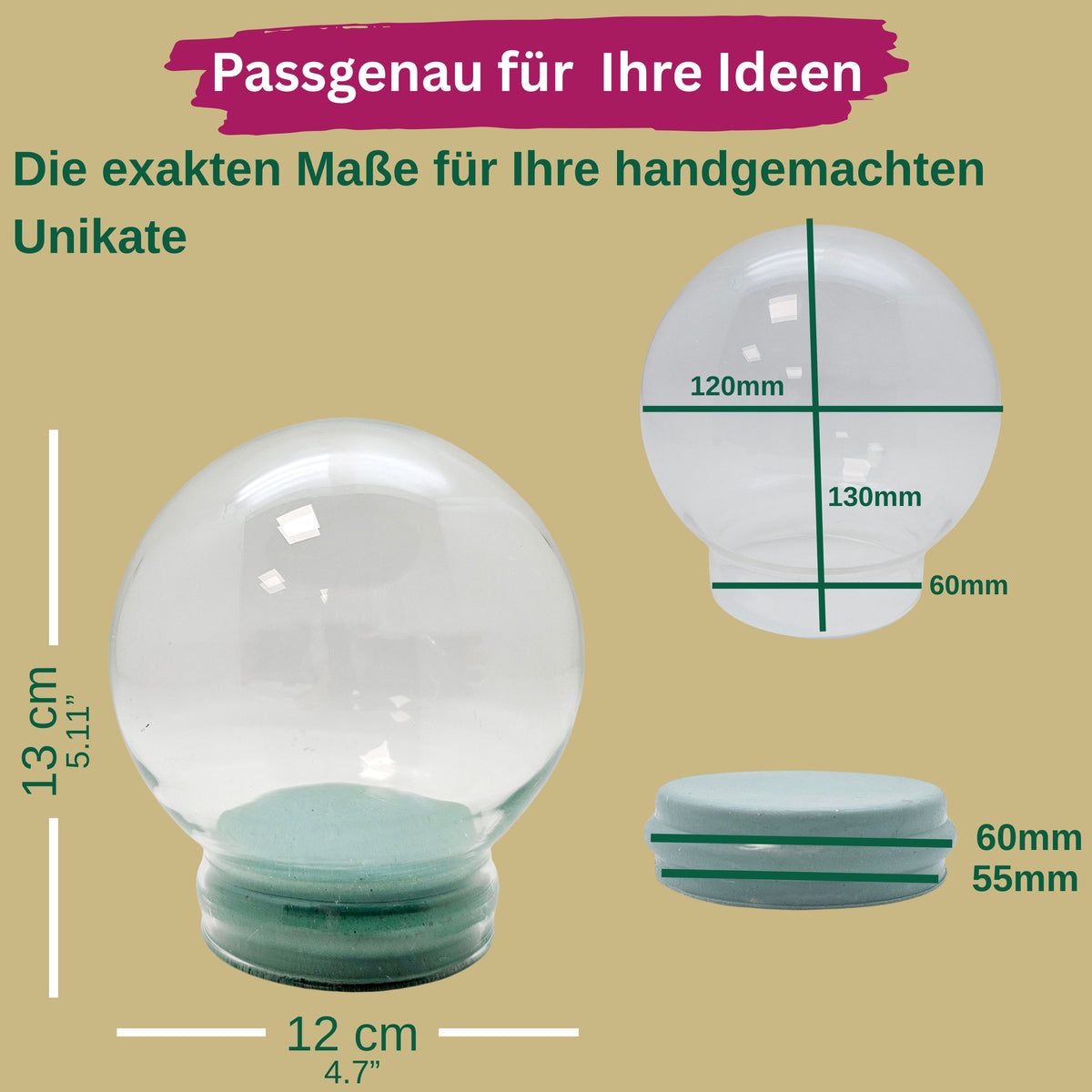DIY-Reparatur-Komplettset für Glas-Schneekugel 120 x 130 mm mit Schnee, Kleber, Sekundenkleber und Fertigmischung Glitzer (Kopie) (Kopie) (Kopie)