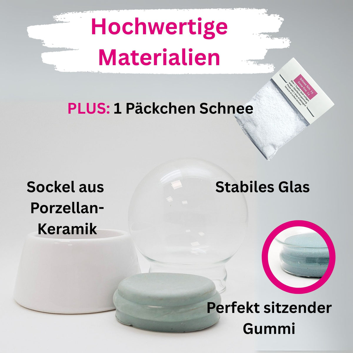 DIY-Komplett-Bastelset für Glas-Schneekugel 80x90mm mit Schnee, Glitzer, Wasserklar & Kleber