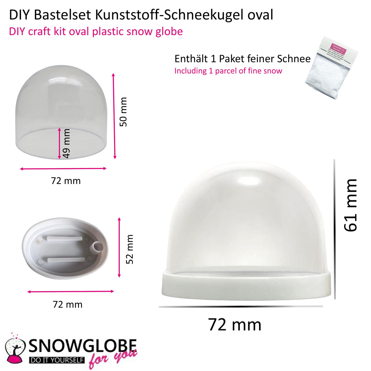 DIY Schneekugel-Set „Party-Pack“ (5er Vorteilspack) weiß - oval