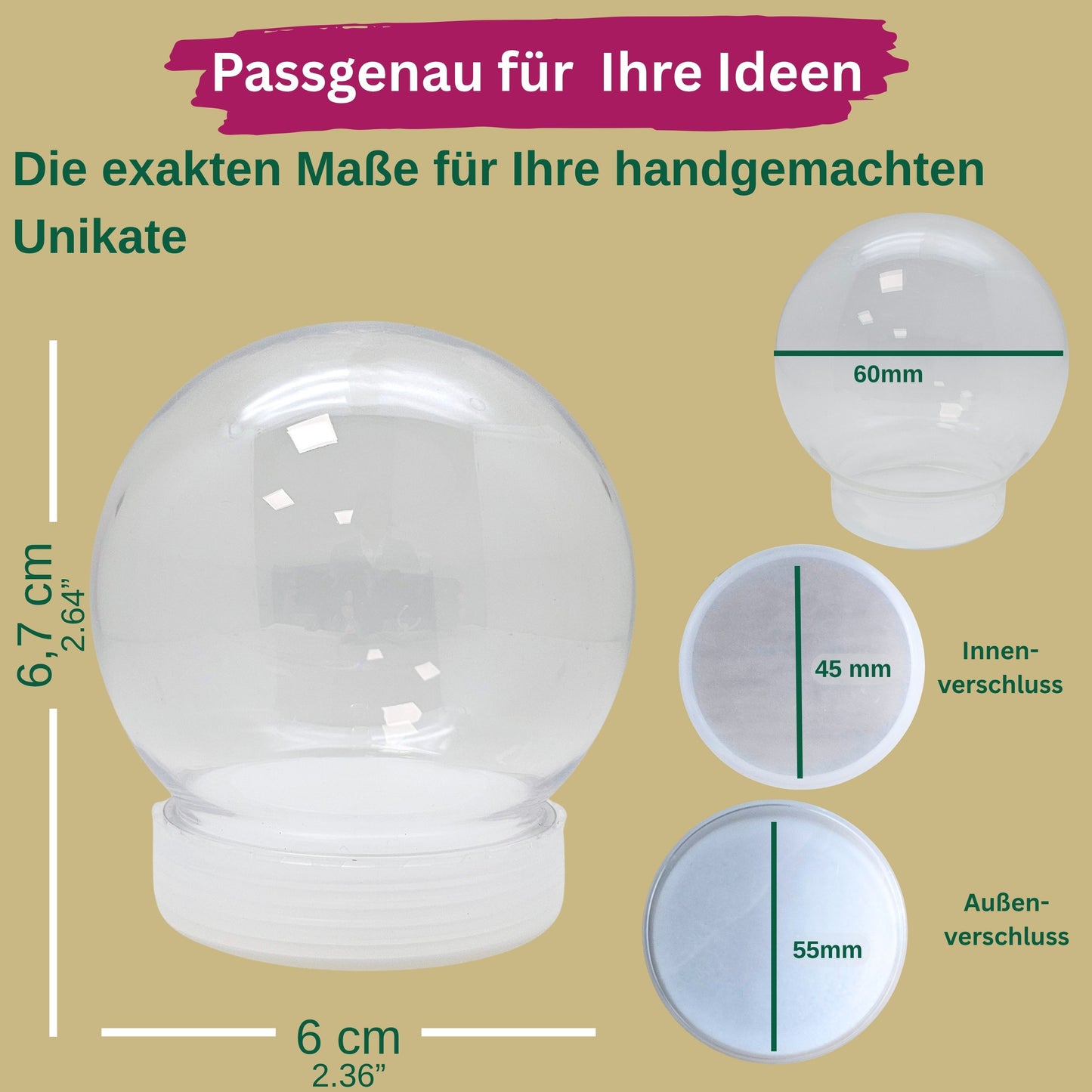 Kunststoff-Schneekugel rund Schraubverschluss 60 x 67 mm - incl. 1 x Schnee