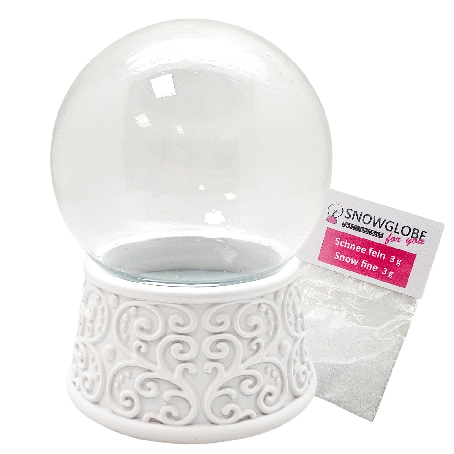 100mm Bastelset Sockel Ornamente weiß Rand mit DIY-Schneekugel für Spieluhr - 1x Schnee