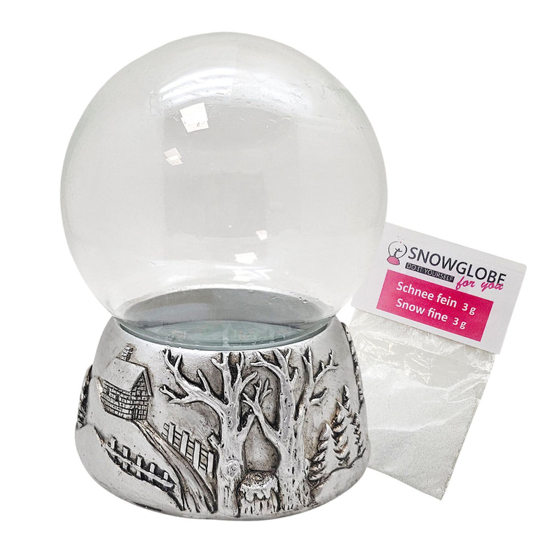 100mm Bastelset Sockel Silber antik Landschaft mit DIY-Schneekugel für Spieluhr - 1x Schnee