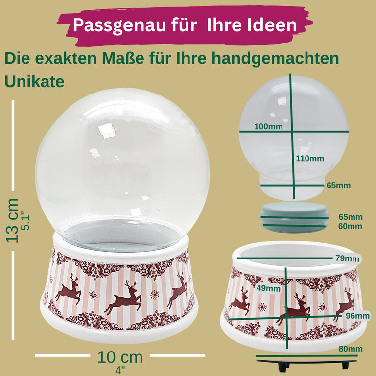 100mm Bastelset Sockel Hüttenzauber Rehe mit DIY-Schneekugel für Spieluhr - 1x Schnee