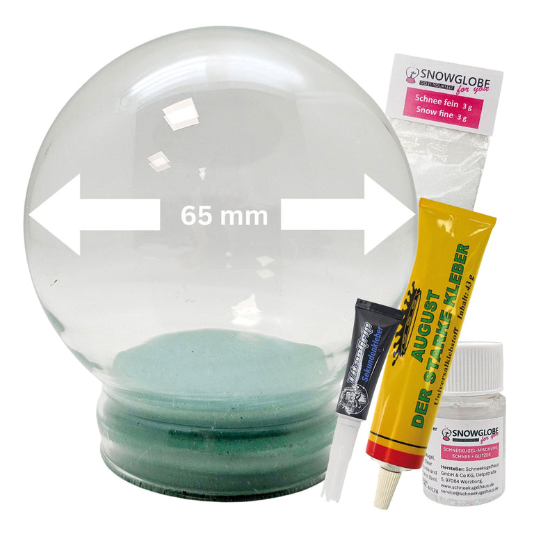 DIY-Reparatur-Komplettset für Glas-Schneekugel 65 x 73 mm mit Schnee, Kleber, Sekundenkleber und Fertigmischung Glitzer (Kopie)