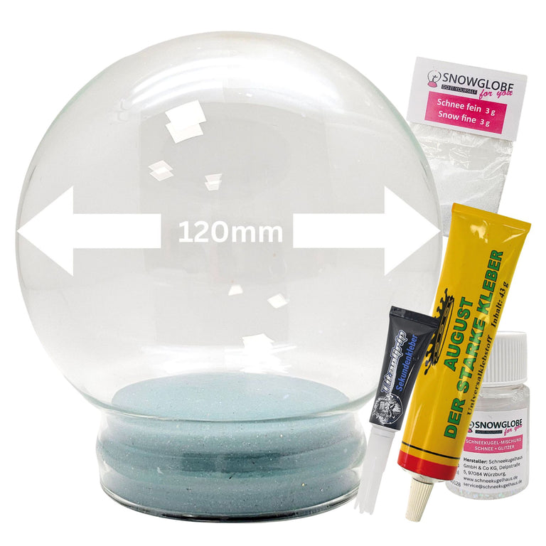 DIY-Reparatur-Komplettset für Glas-Schneekugel 120 x 130 mm mit Schnee, Kleber, Sekundenkleber und Fertigmischung Glitzer (Kopie) (Kopie) (Kopie)