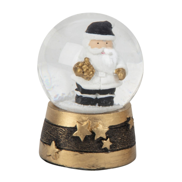 Adventspaket schwarz weiß gold Weihnachtsmann mit 4 Schneekugeln in zwei Größen