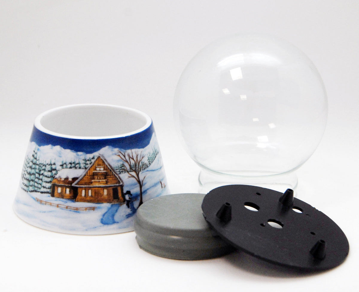 100mm-Do-it-Yourself Schneekugel mit Sockel  Winterlandschaft mittelblau für Spieluhr - 1x Schnee