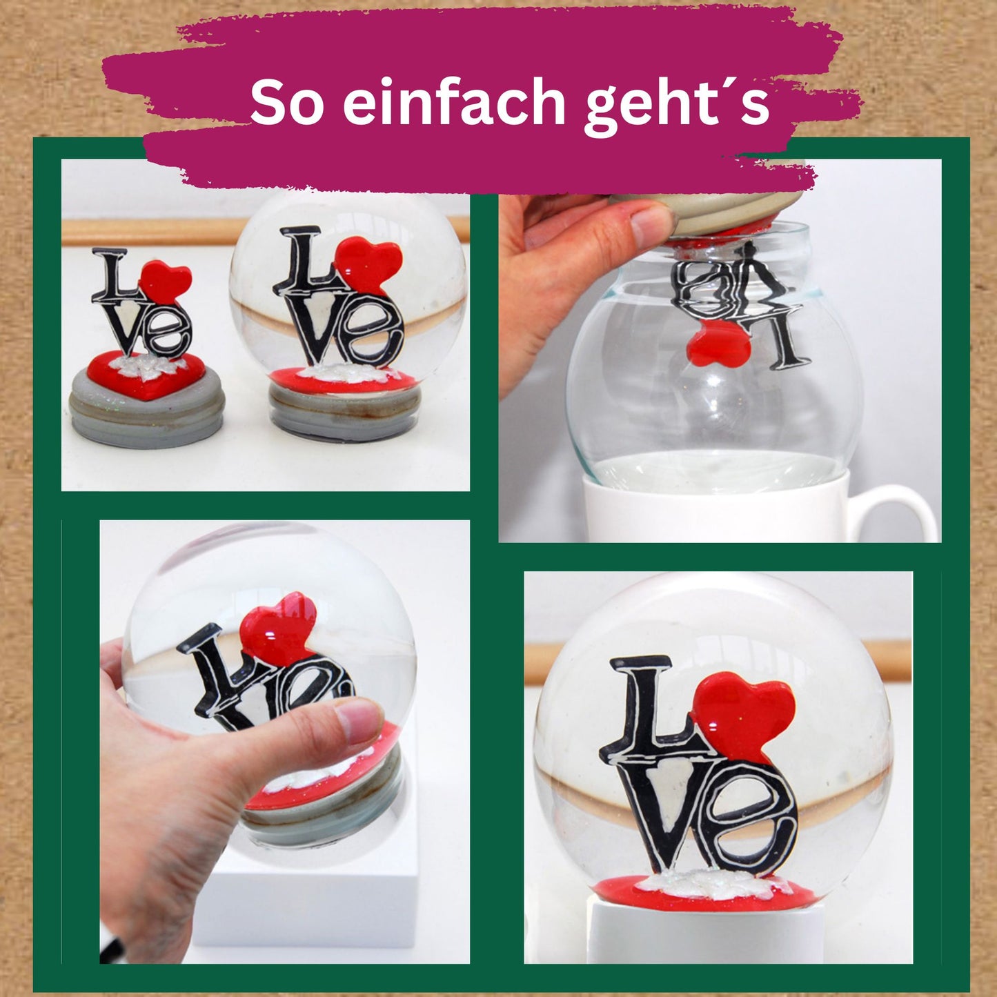 DIY-Reparatur-Komplettset für Glas-Schneekugel 100 x 110 mm mit Schnee, Kleber, Sekundenkleber und Fertigmischung Glitzer