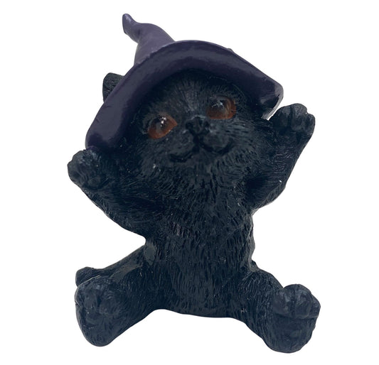 Hexen-Katzen Figur "glücklich mit lila Hut" - 55 x 65 mm