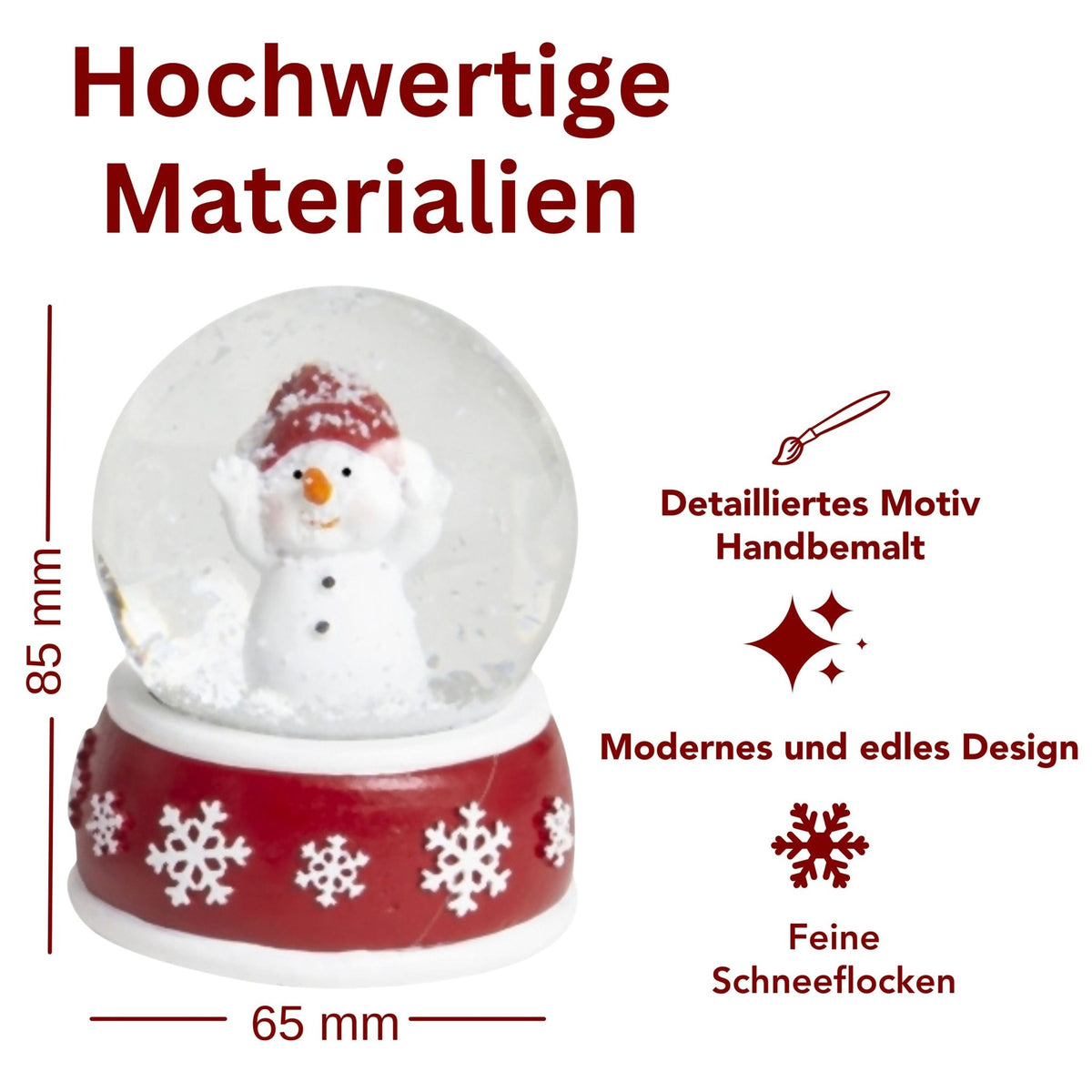 Adventspaket groß - Schneemann rot weiß mit 8 Schneekugeln in zwei Größen - Schneekugelhaus