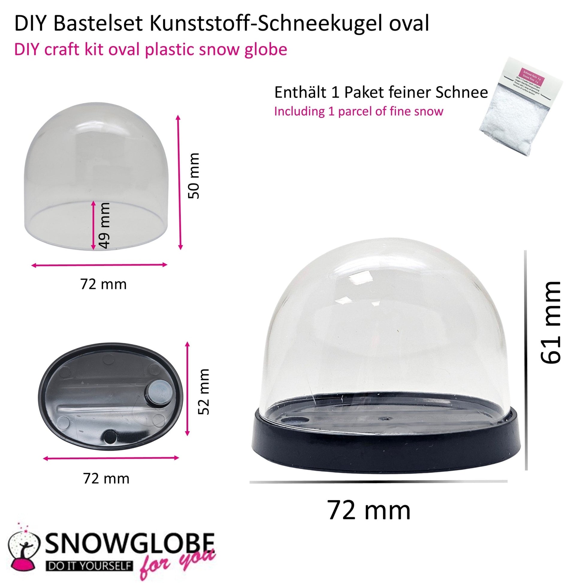 DIY Schneekugel-Set „Party-Pack“ (5er Vorteilspack) schwarz - oval - Schneekugelhaus