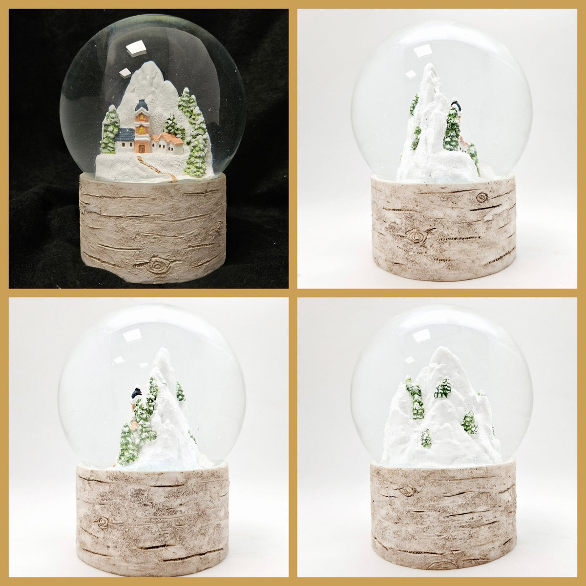 Schneekugel Bergdorf auf Holzsockel "Country - Line" 10 cm Durchmesser - Schneekugelhaus