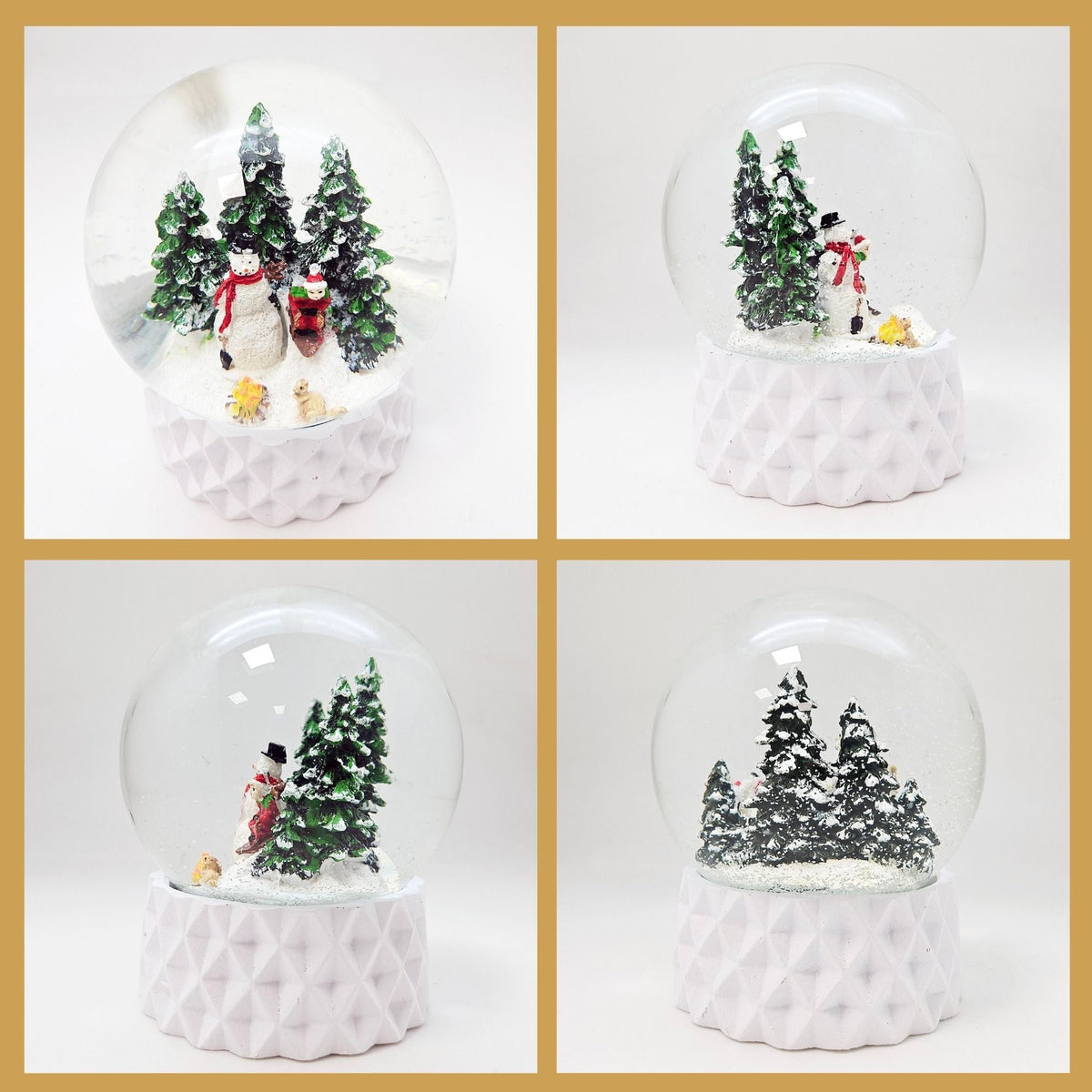 Schneekugel Schneemann auf Sockel weiß kubisch "PURE - Line" 10 cm Durchmesser - Schneekugelhaus