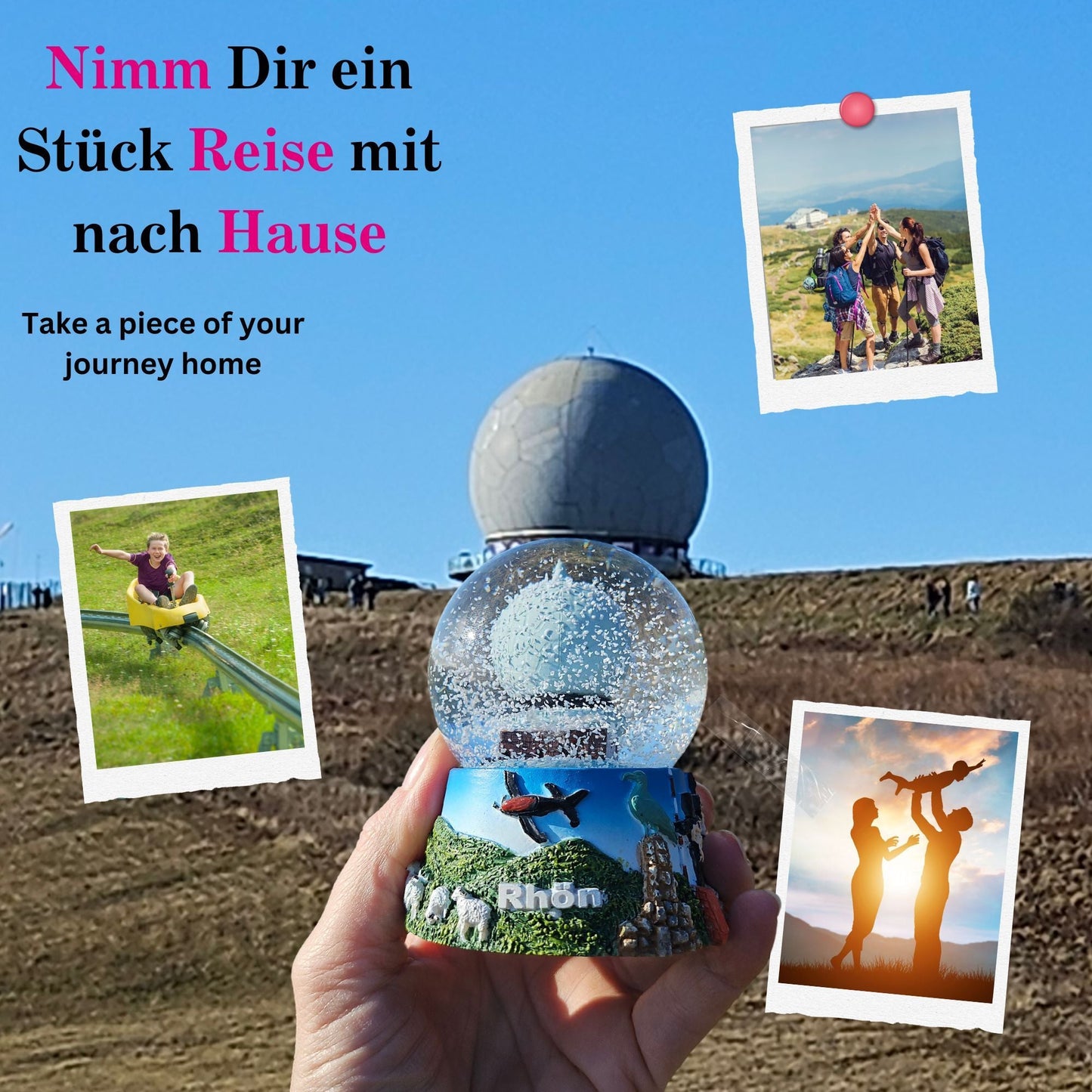 Souvenir Schneekugel Rhön mit Wasserkuppe Kloster Kreuzberg Rhönschaf Segelflieger B: 6,5 H: 8,5 - Schneekugelhaus