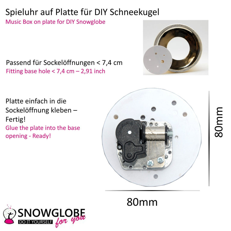 Spieluhr für Schneekugel White Christmas auf Platte 8,0 cm - Schneekugelhaus