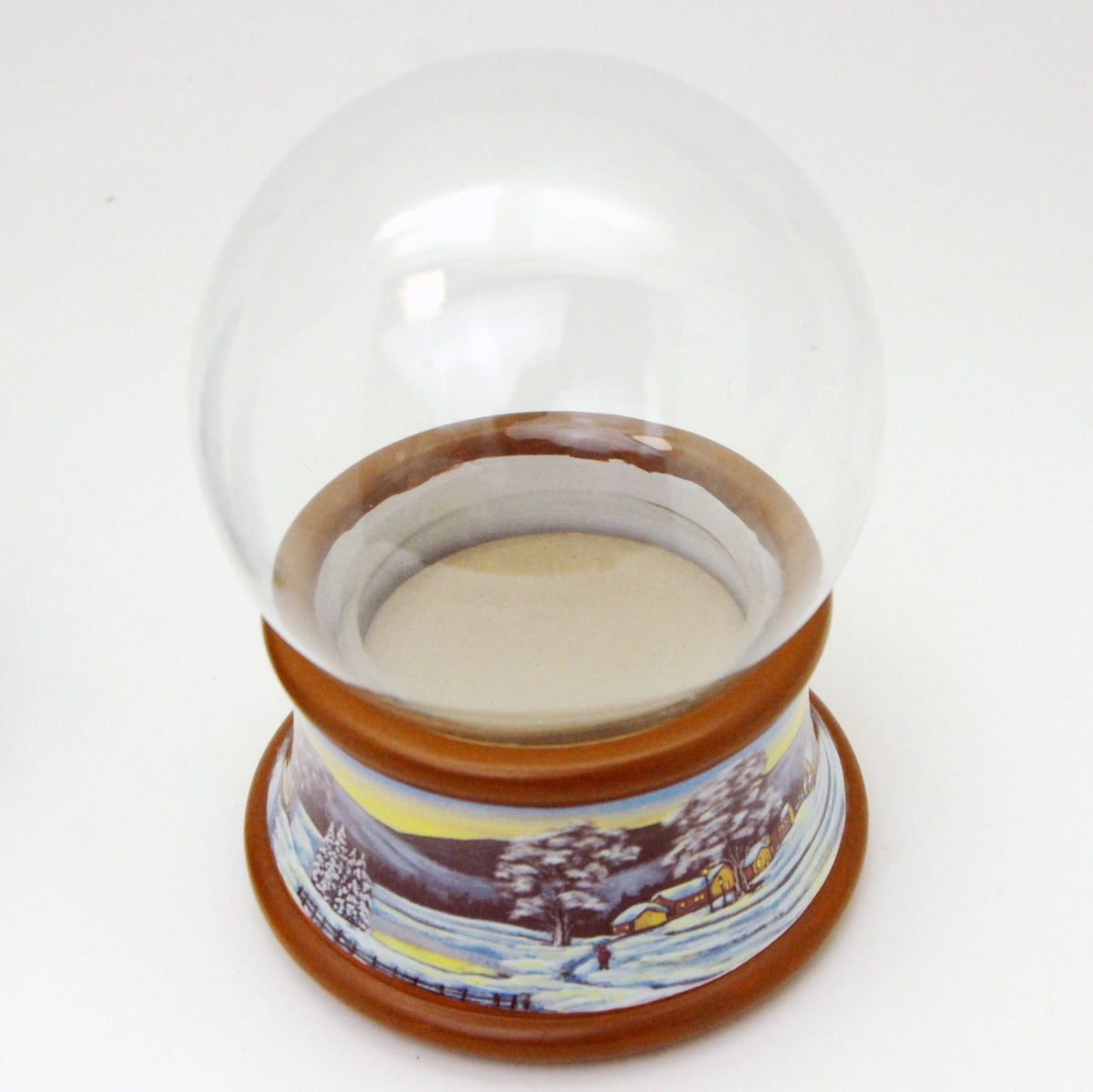 100mm Bastelset Porzellan Sockel Winterlandschaft brauner Rand mit DIY-Schneekugel für Spieluhr - Schneekugelhaus
