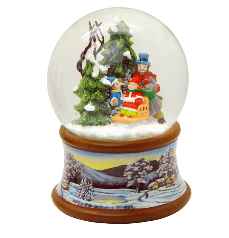 100mm Bastelset Porzellan Sockel Winterlandschaft brauner Rand mit DIY-Schneekugel für Spieluhr - Schneekugelhaus