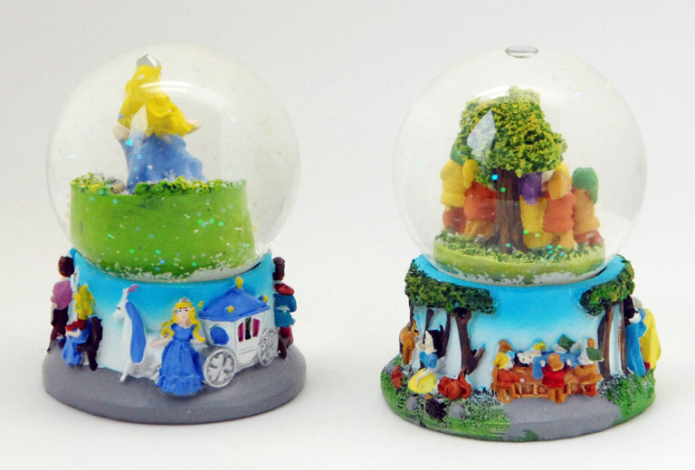 2 süße Märchen-Schneekugeln Prinzessinnen Aschenputtel und Schneewittchen - Luftblase - Schneekugelhaus