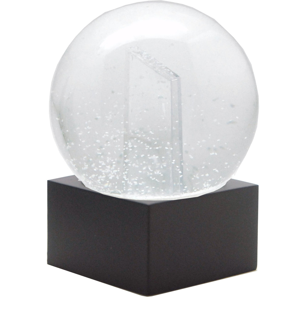 Bastelset mit 100mm Glas für DIY-Schneekugel mit Fotoeinsatz mit Polyresin-Sockel schwarz eckig - Schneekugelhaus