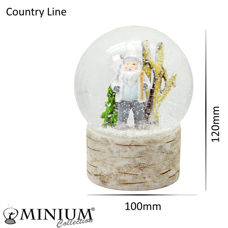 Schneekugel Santa weiß im Winterwald auf Holzsockel "Country-Line" 10 cm Durchmesser - Schneekugelhaus